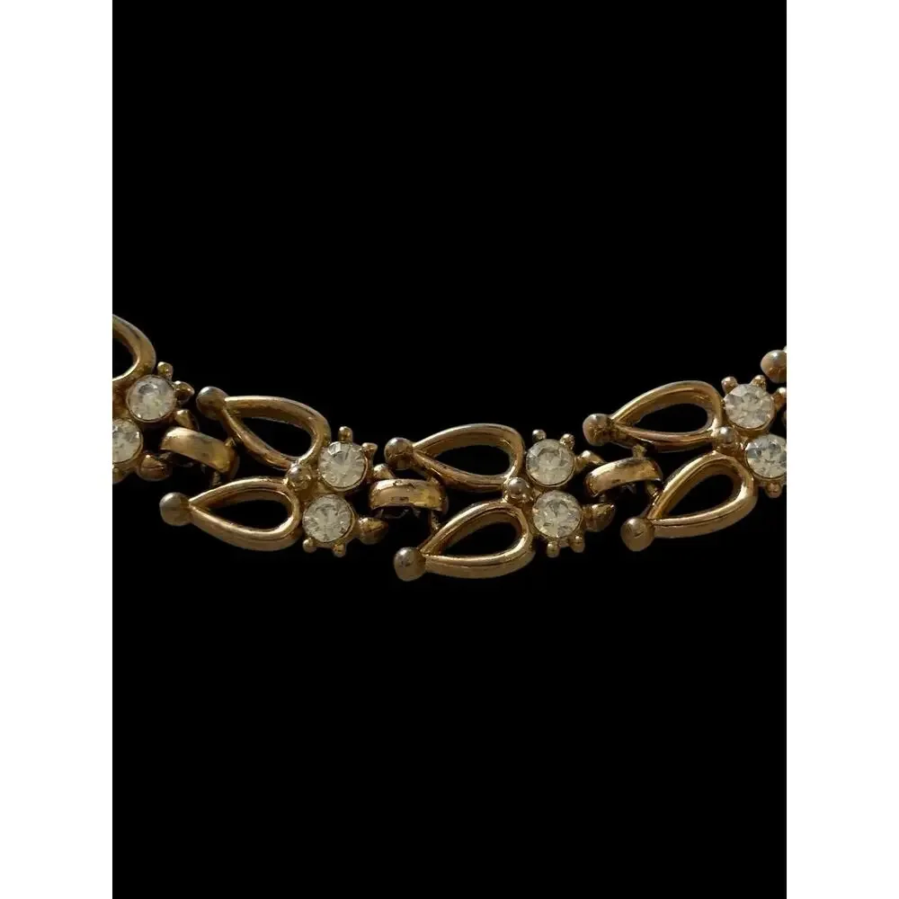 Rhinestone Collar Necklace Gold Tone Mid Century Vintage Wedding 15”